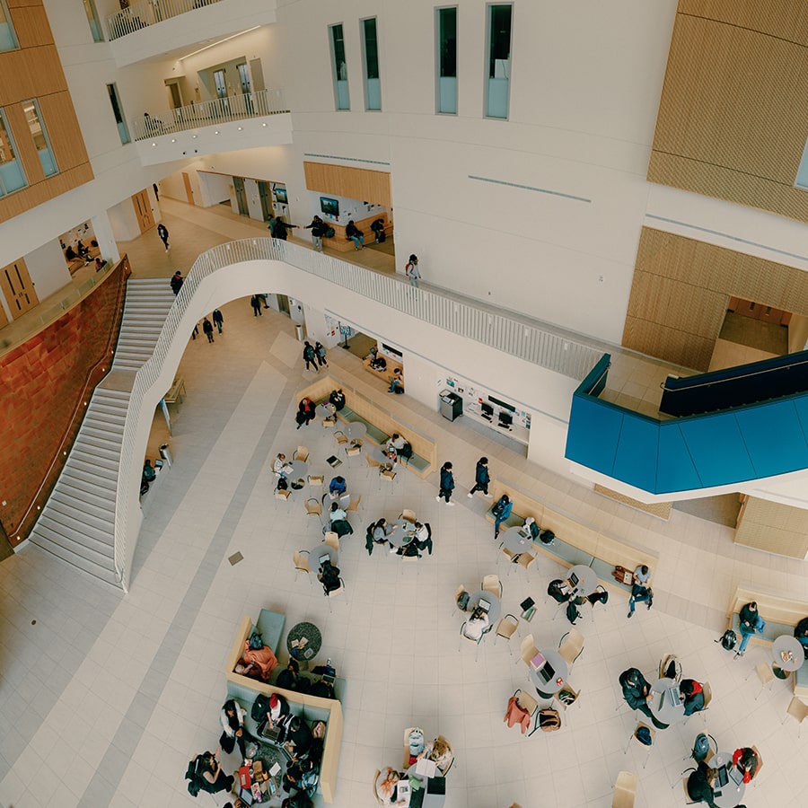 UHall interior study area view from balcony.