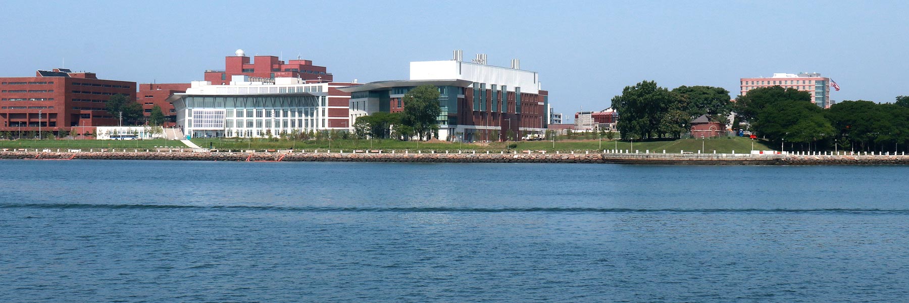 UMass Boston campus view from Boston Harbor