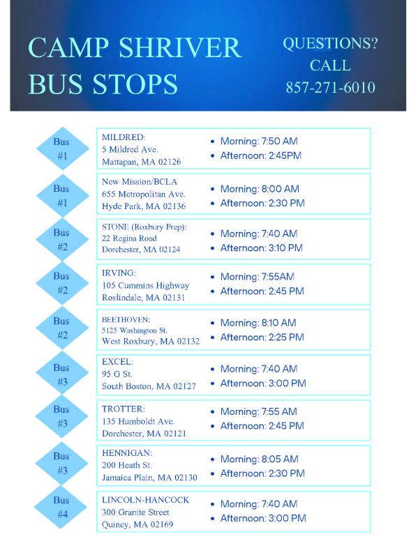 2025 Camp Shriver Bus Stops