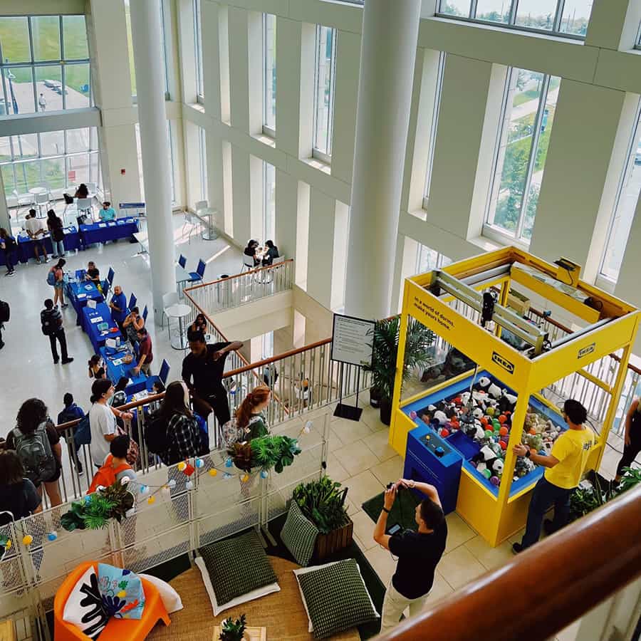 Information tables in a row and organization's event space.